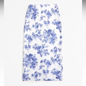 Abercrombie Linen Blend Column Maxi Skirt - Blue Floral